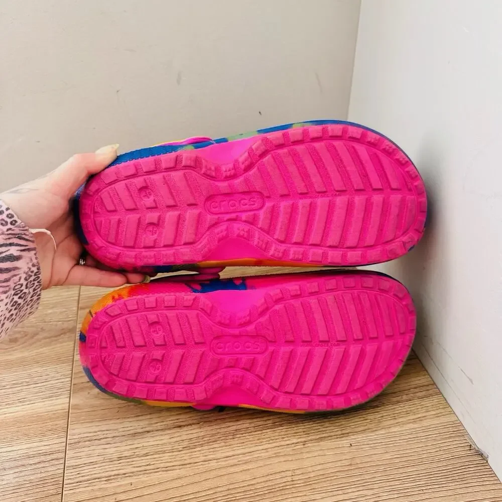 Crocs Pink Tie Dye Slip On Fur Lined Clogs Women’s Size 7